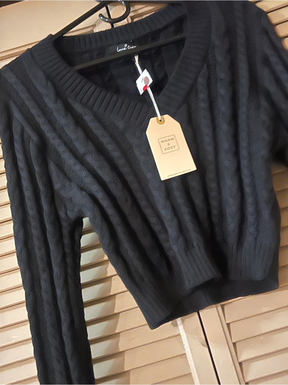 Black Cable-Knit V-Neck Sweater Crop Top